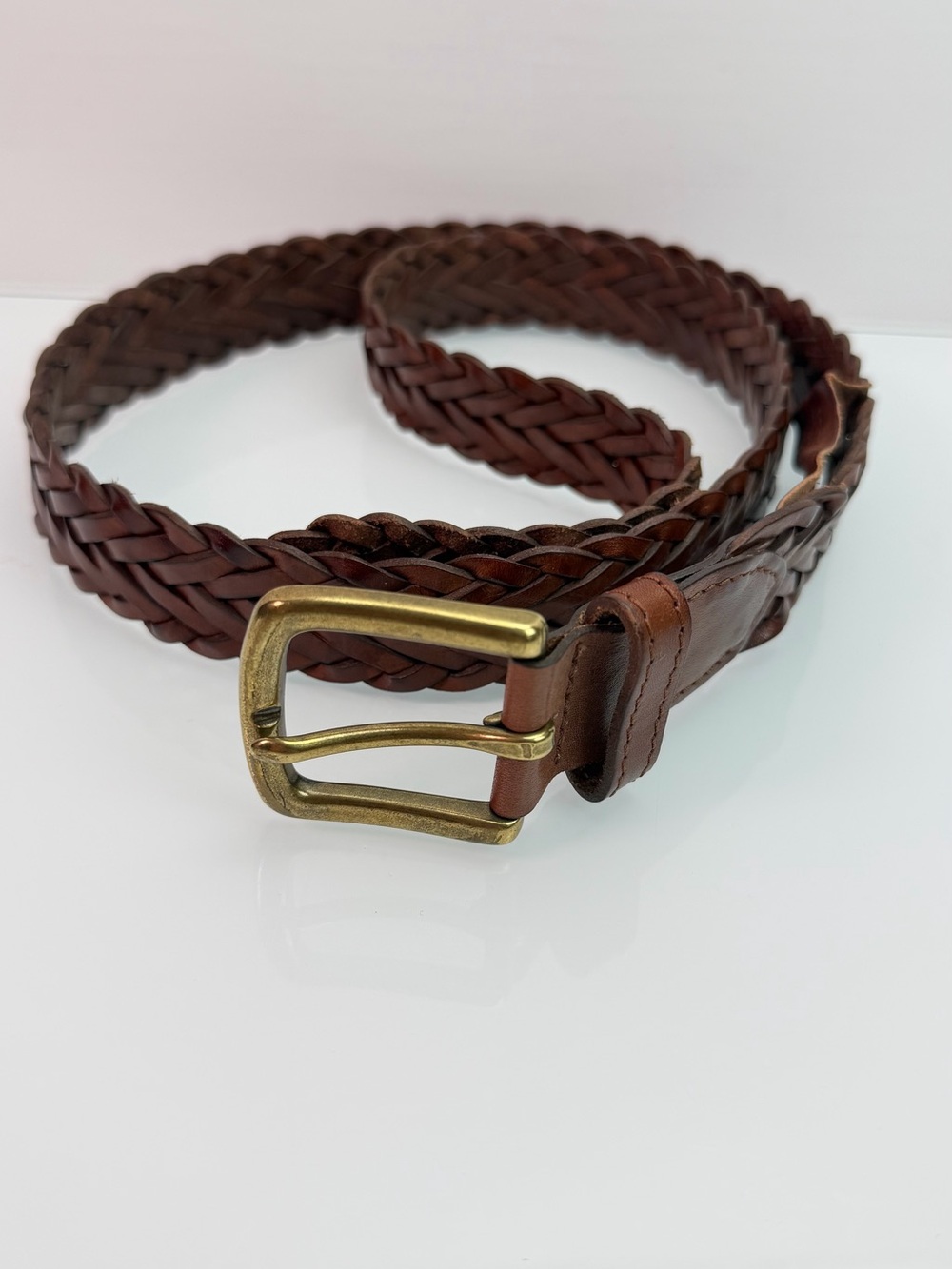 Vintage L.L.Bean Braided Leather Brown Belt Size 36